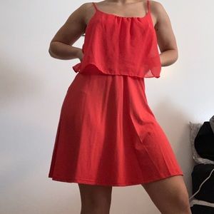 Coral, flowy dress